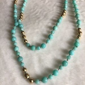 Long turquoise & golden beaded necklace